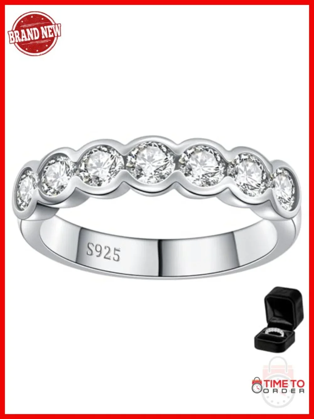 2.1CT Moissanite Half Eternity Ring Band, D Color VVS1, 925 Sterling Silver,